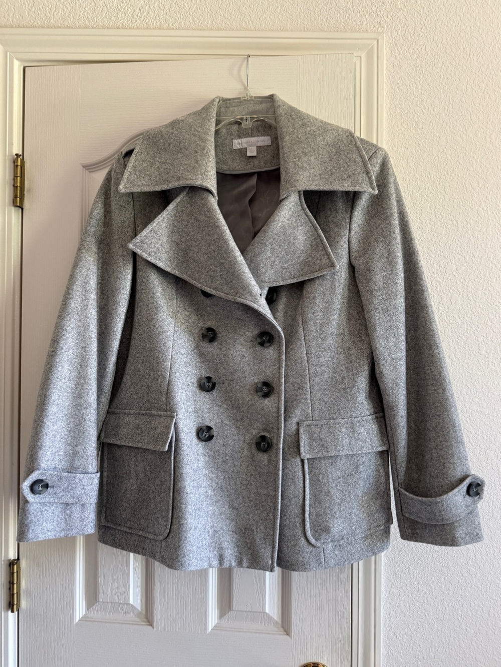New York & Company wool blend Light Gray Double-Breasted Peacoat